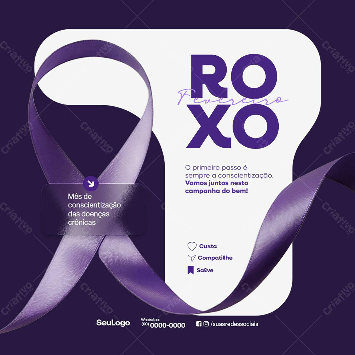 Post para Fevereiro Roxo PSD Editável