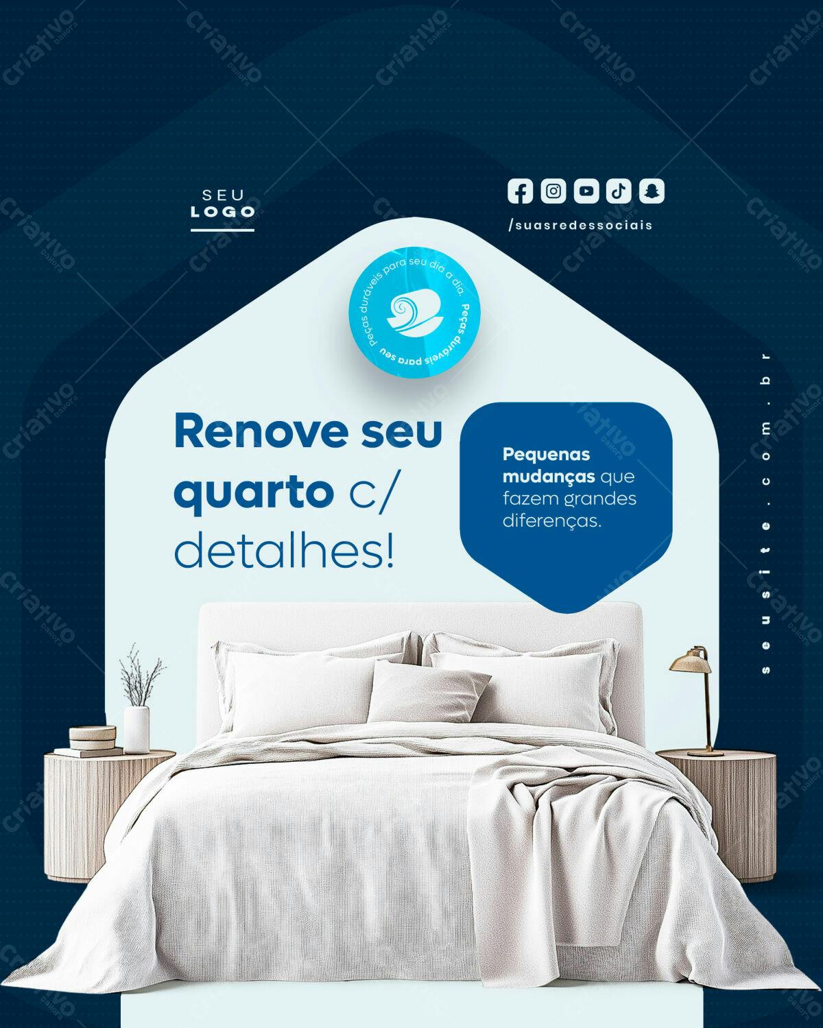 Post para Redes Sociais Decoração Quarto PSD Editável