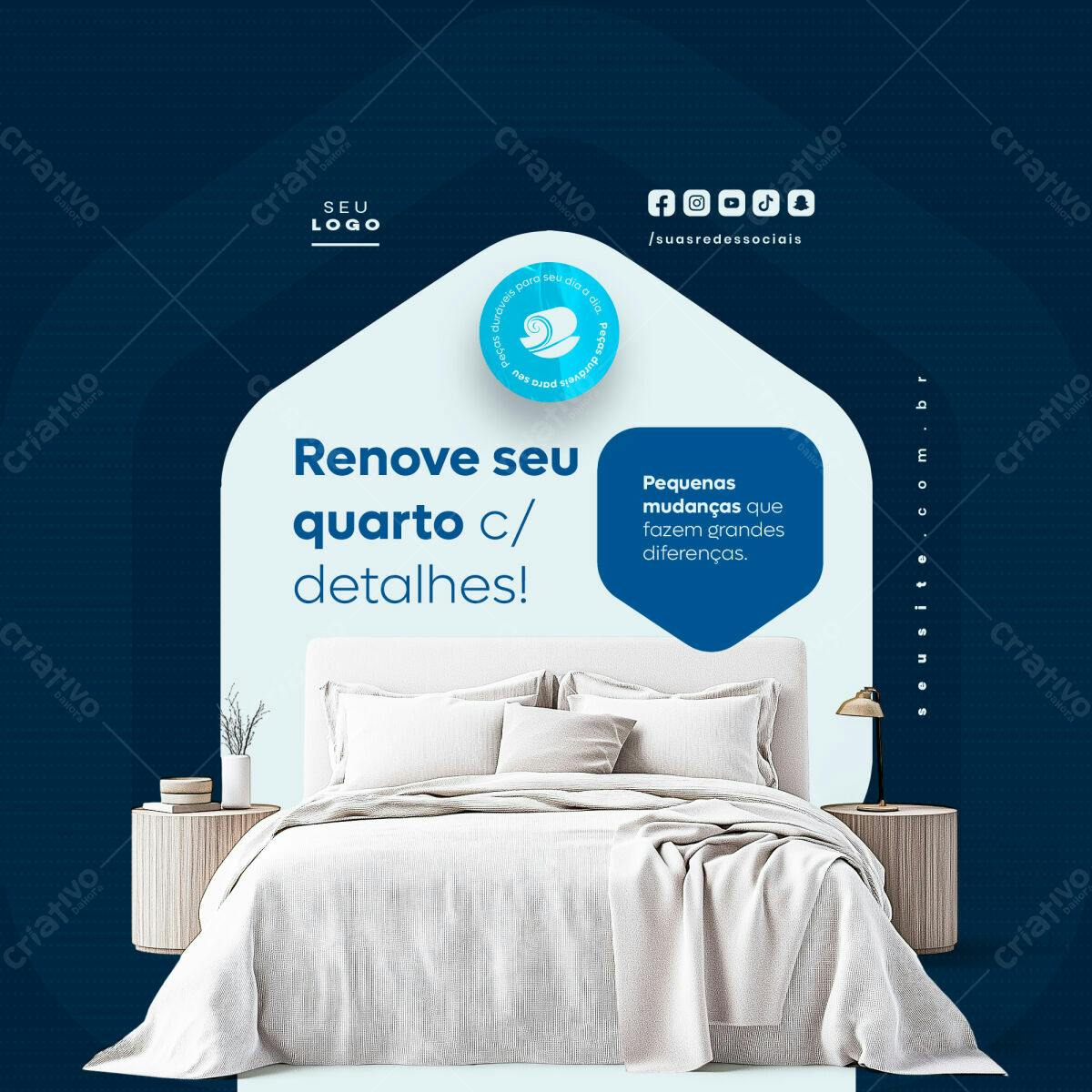 Post para Redes Sociais Quarto Decorado PSD Editável