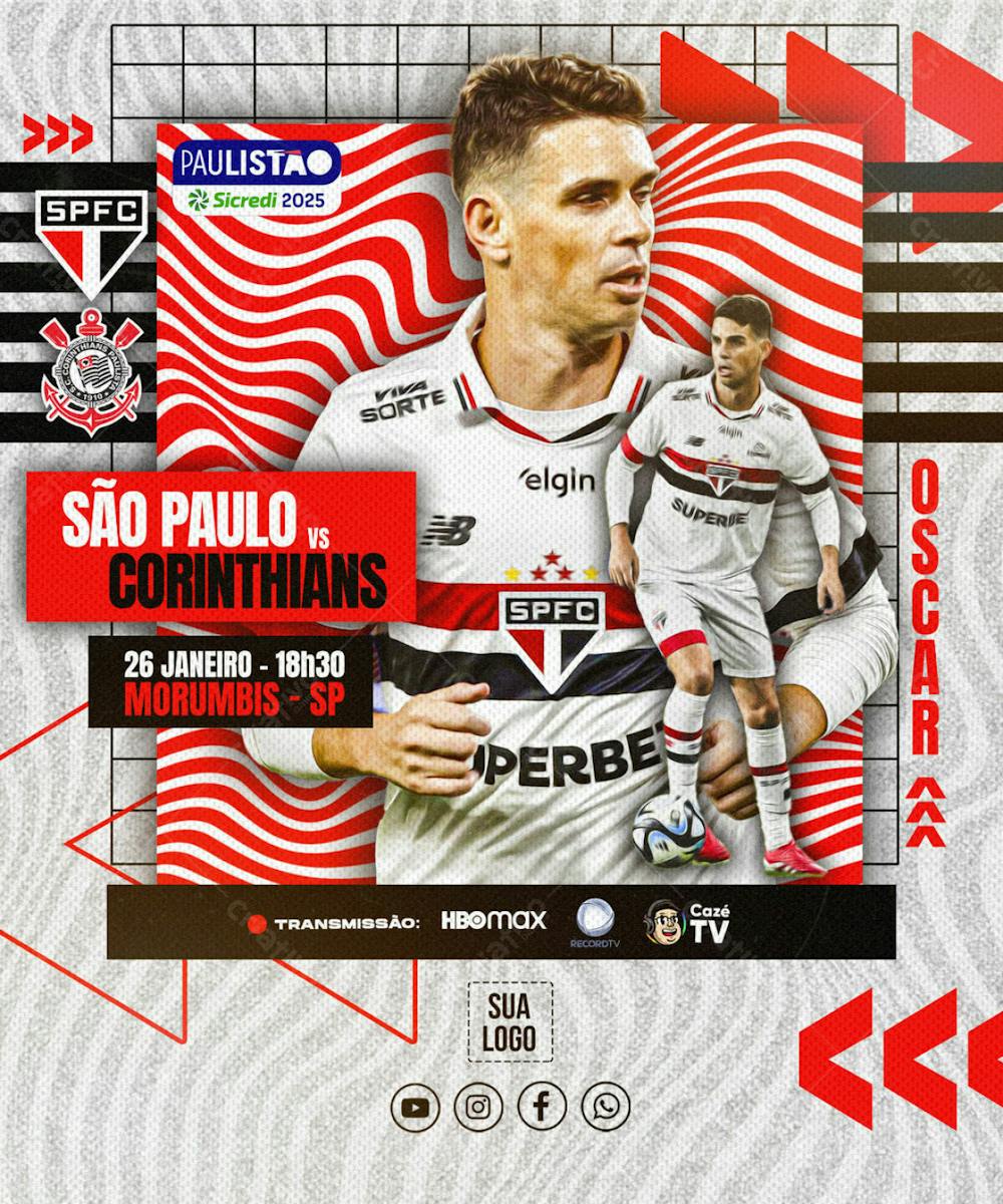 FLYER ESPORTIVO PAULISTÃO SÃO PAULO vs CORINTHIANS REDES SOCIAIS