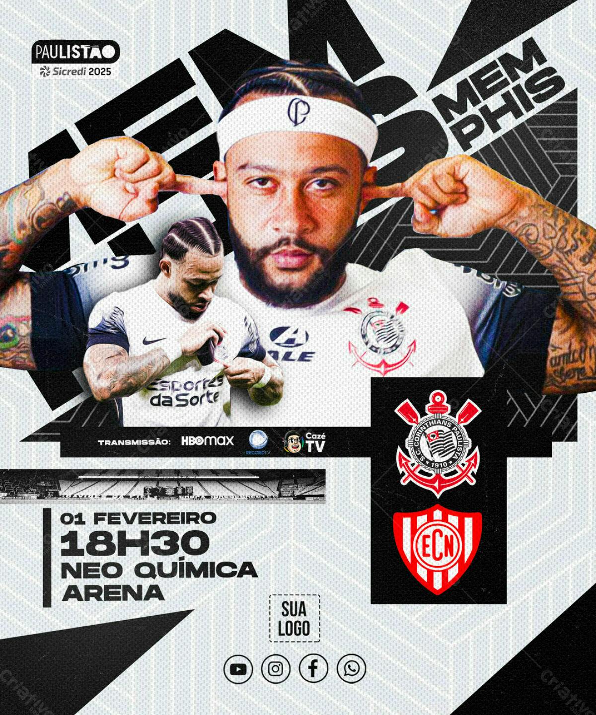 Flyer Corinthians x Memphis Depay PSD Editável