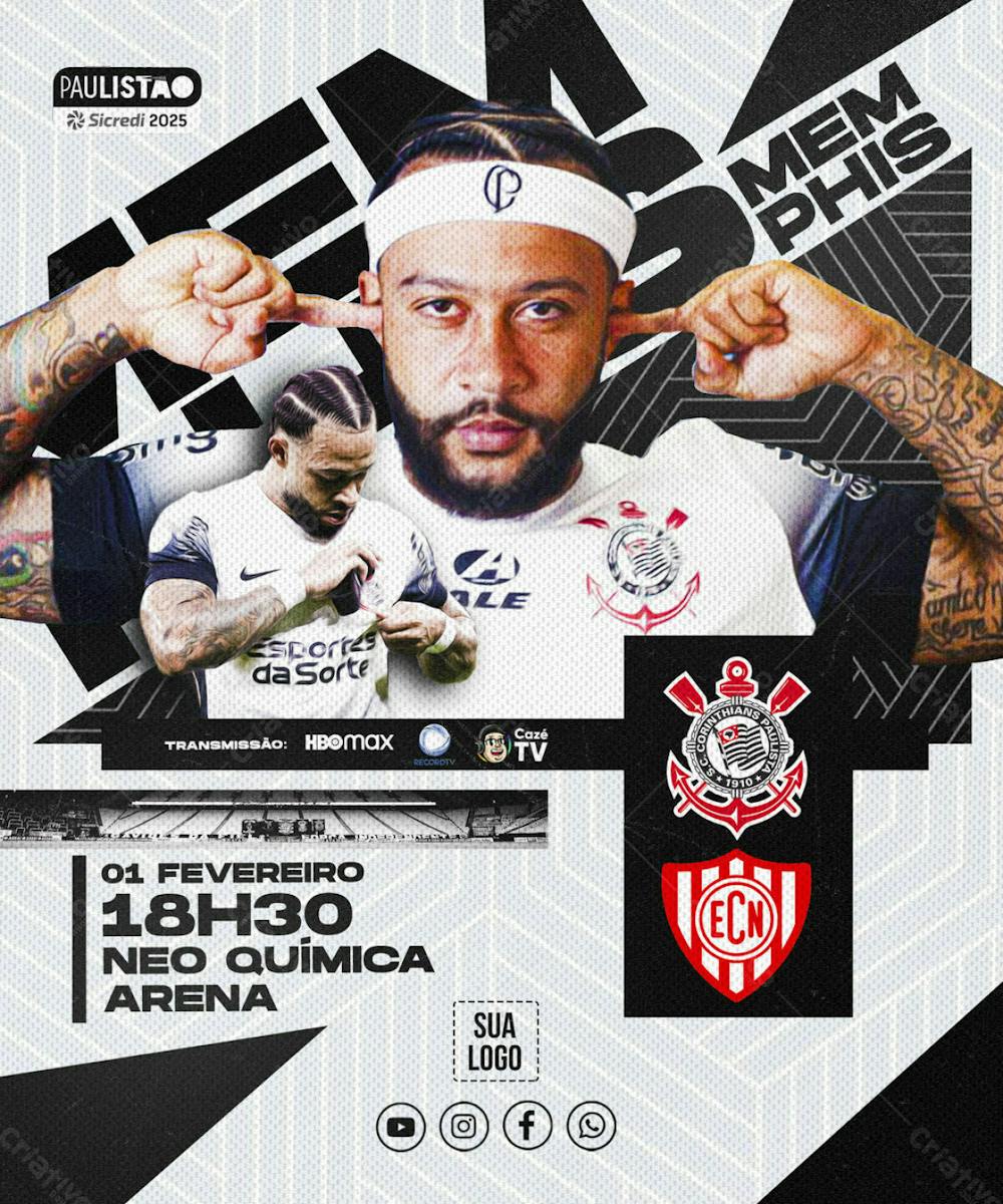 Flyer Esportivo Futebol Corinthians Paulistão Memphis Depay