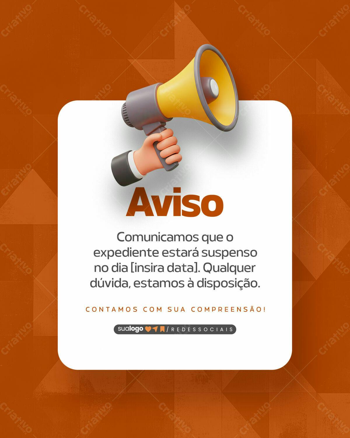 Post de Aviso para Redes Sociais PSD Editável