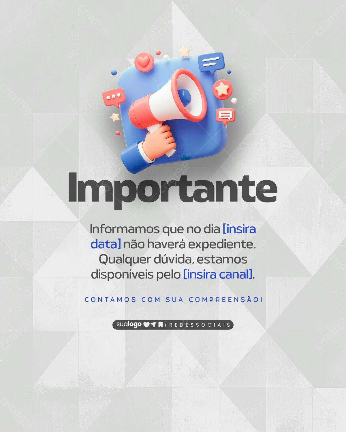 Post para Redes Sociais Anúncio Importante PSD Editável
