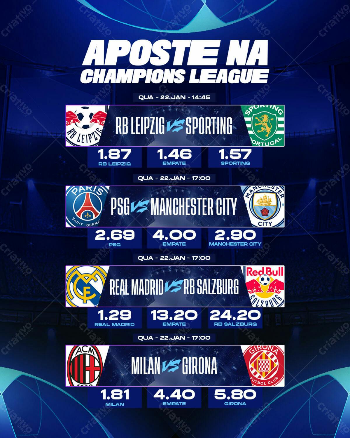 Flyer Champions League Apostas PSD Editável