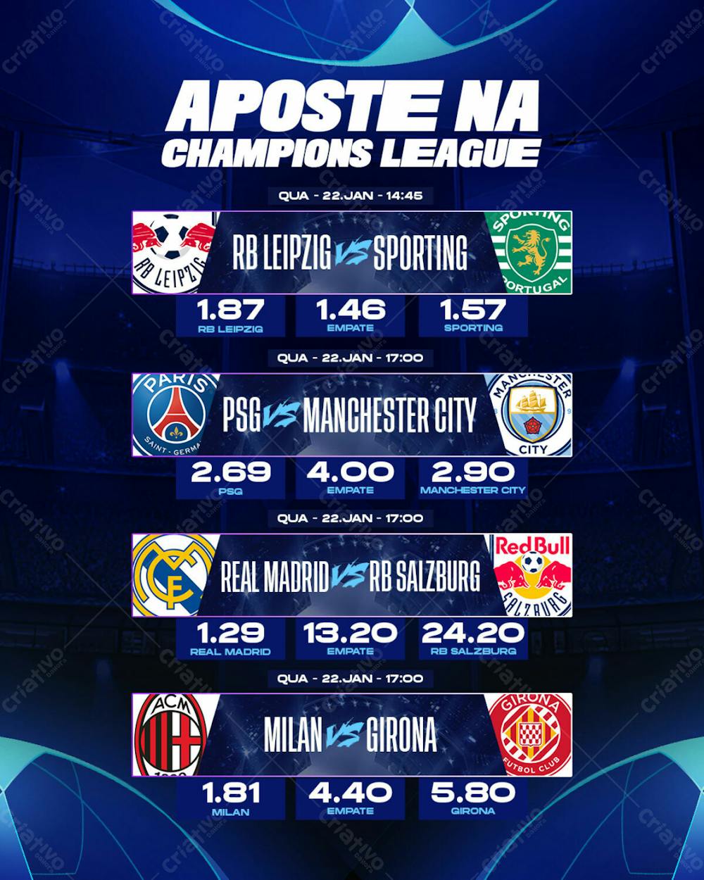 Jogos do Dia - Champions League