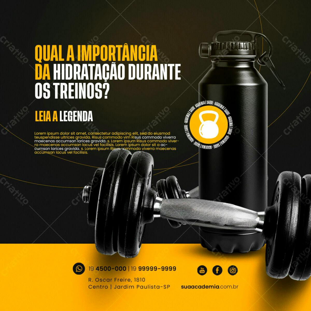Flyer Academia Hidratação Treinos PSD Editável