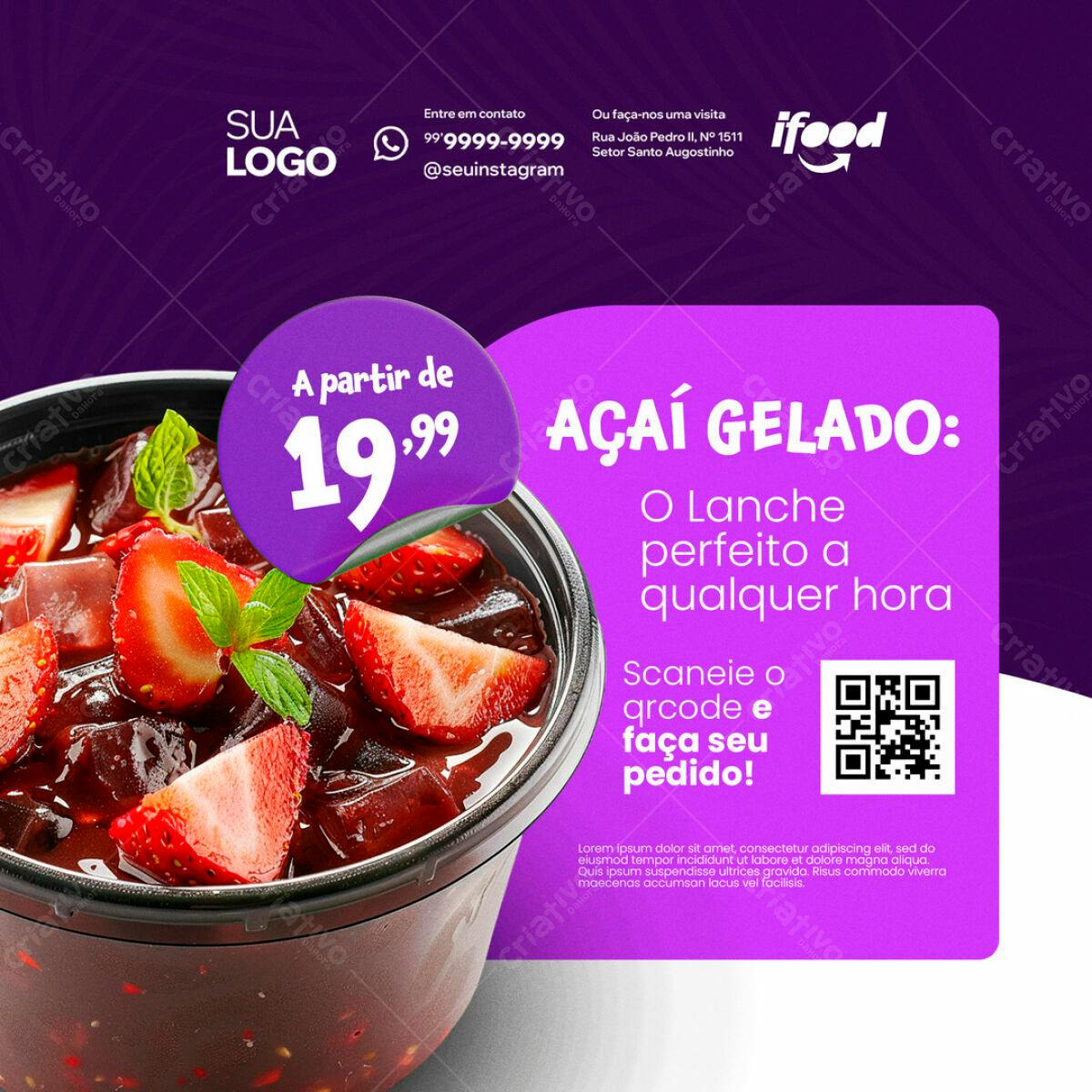 Post para Açaí Gelado PSD Editável