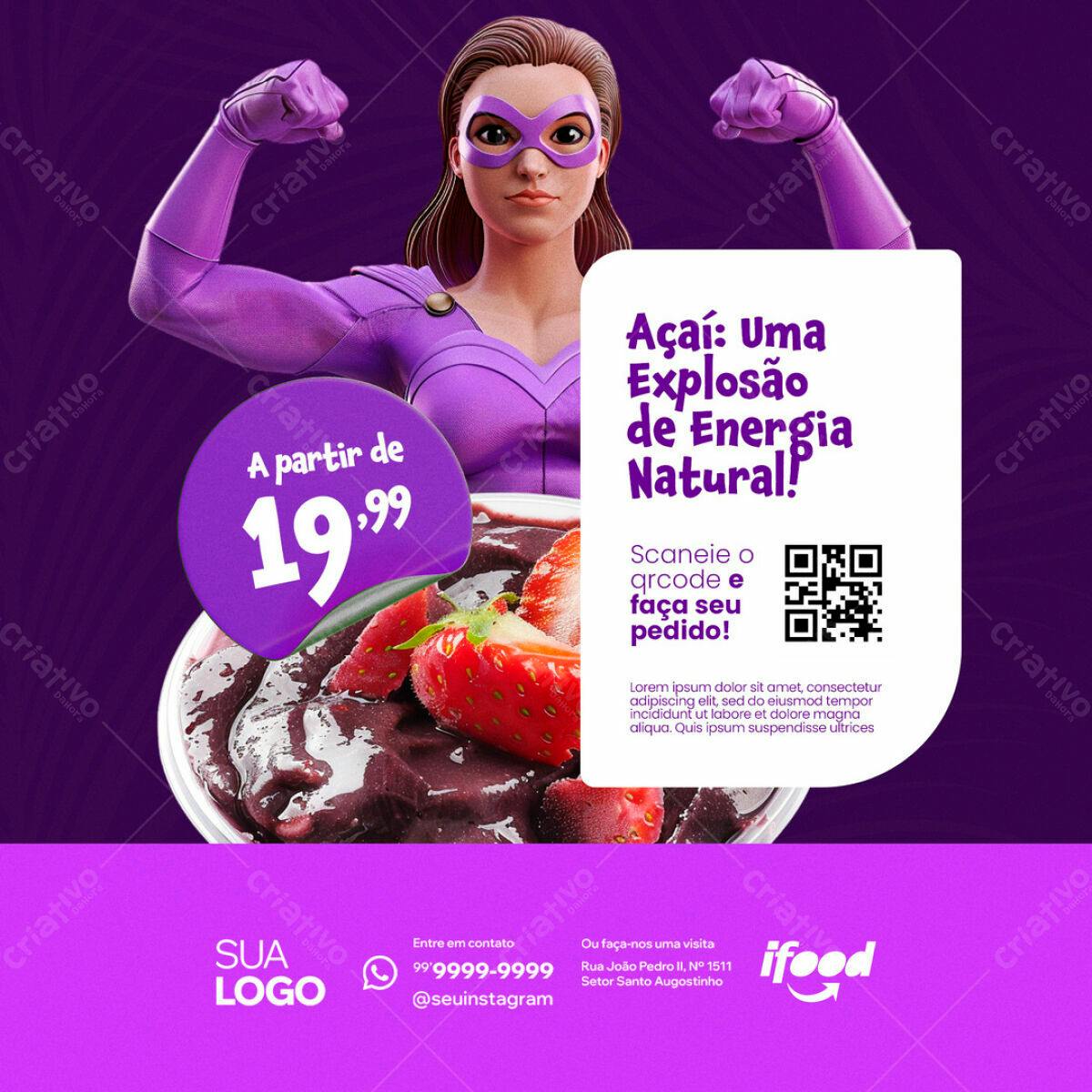 Flyer para Promoção de Açaí PSD Editável