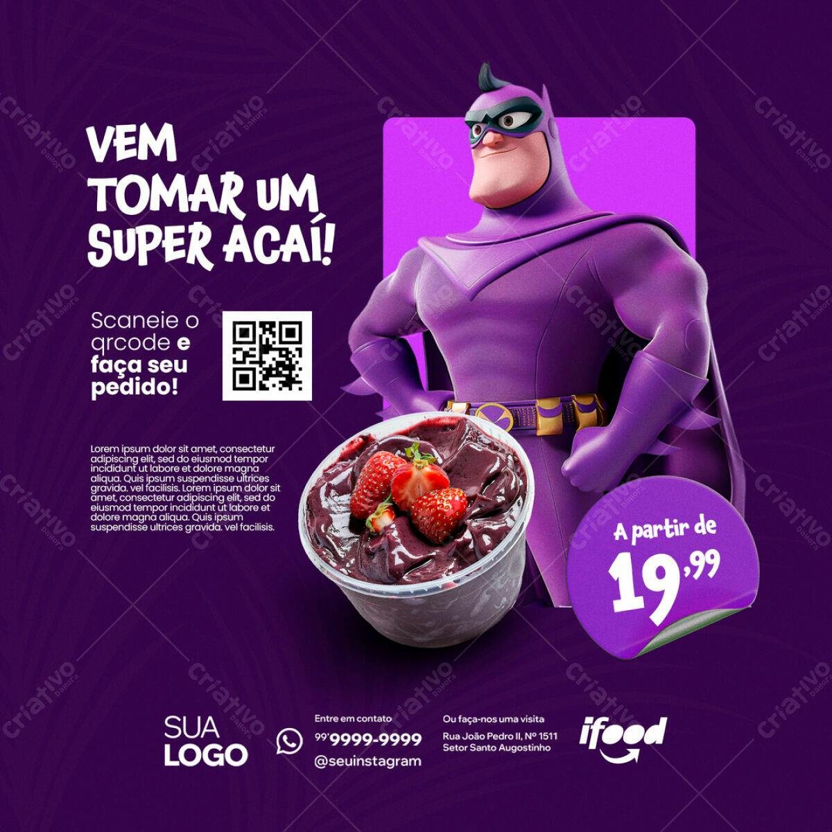 Flyer para Promoção de Açaí PSD Editável