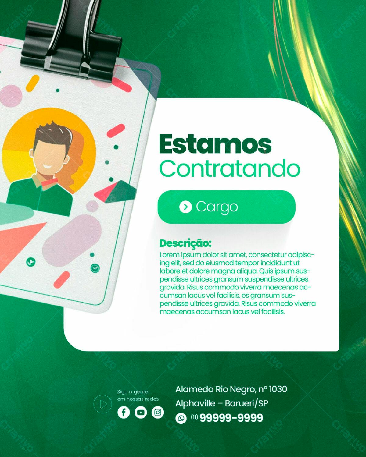 Cartão de Visita para Vagas de Emprego PSD Editável
