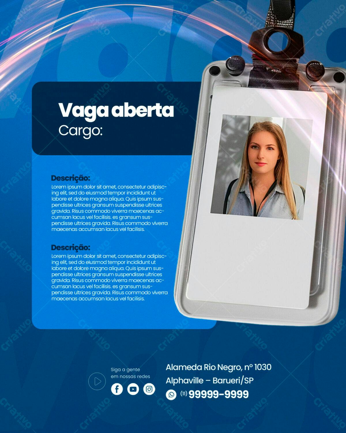 Cartão de Visita Vaga Aberta PSD Editável