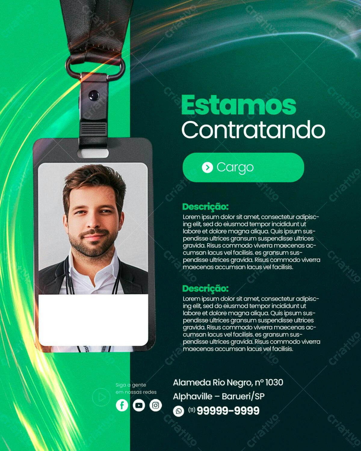 Cartão de Visita para Vagas de Emprego PSD Editável