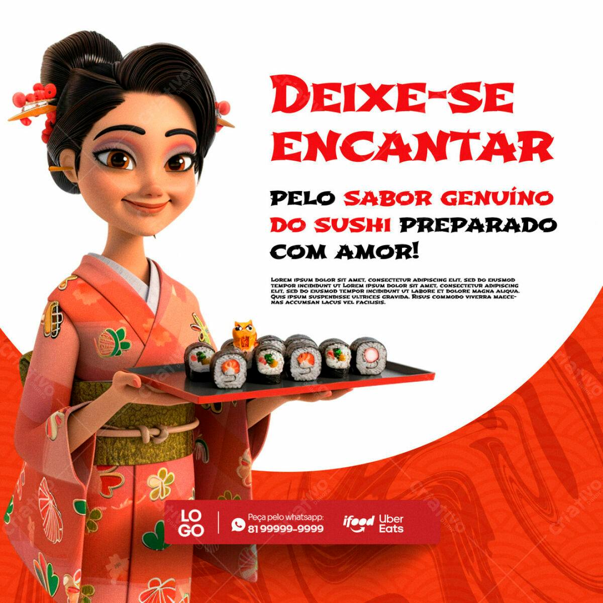Flyer para Restaurante de Sushi PSD Editável