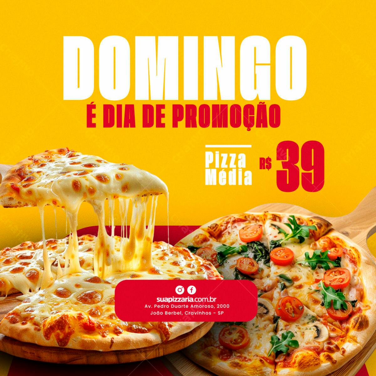 Post Instagram Promoção Domingo Pizza PSD Editável