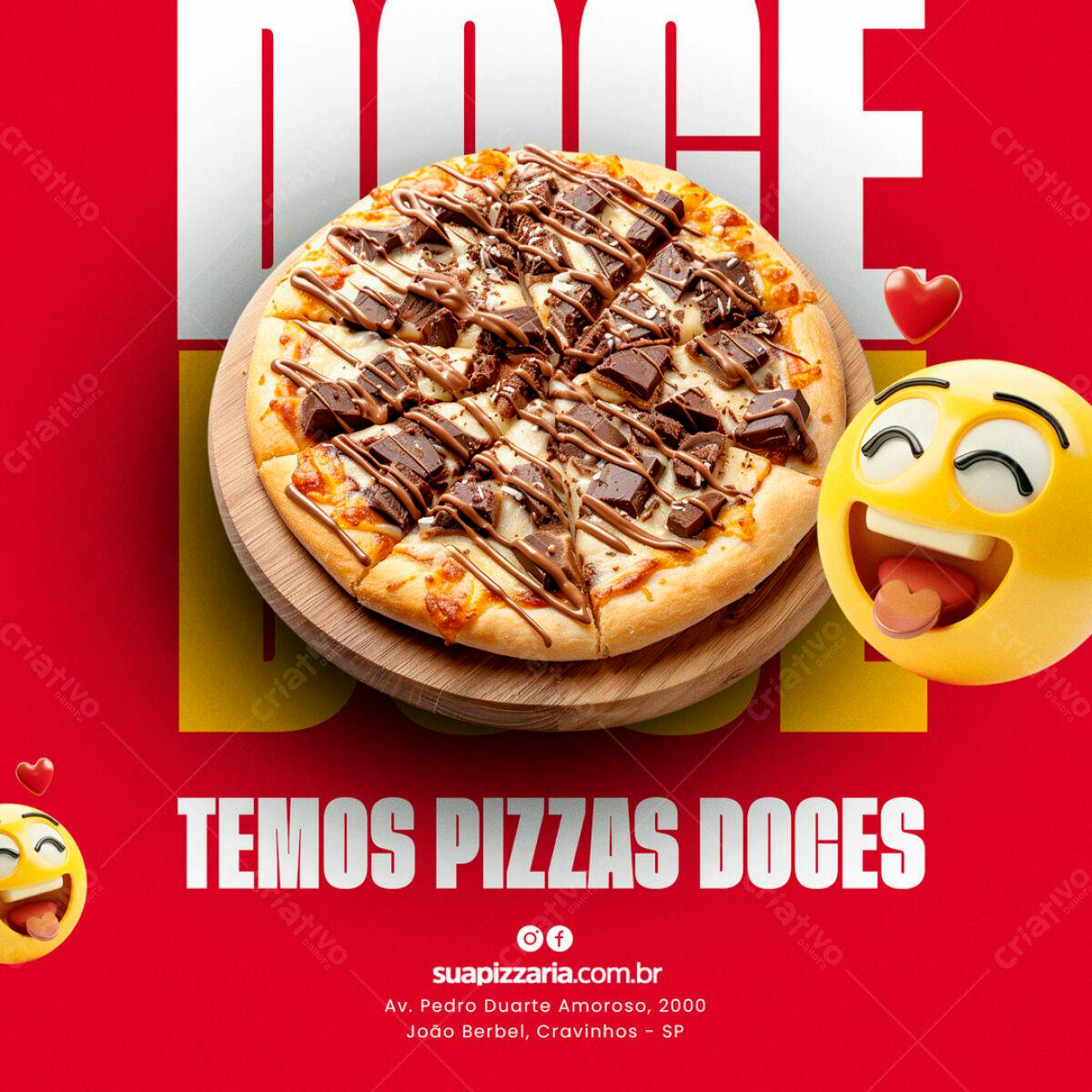 Flyer para Pizzaria com Pizza Doce PSD Editável