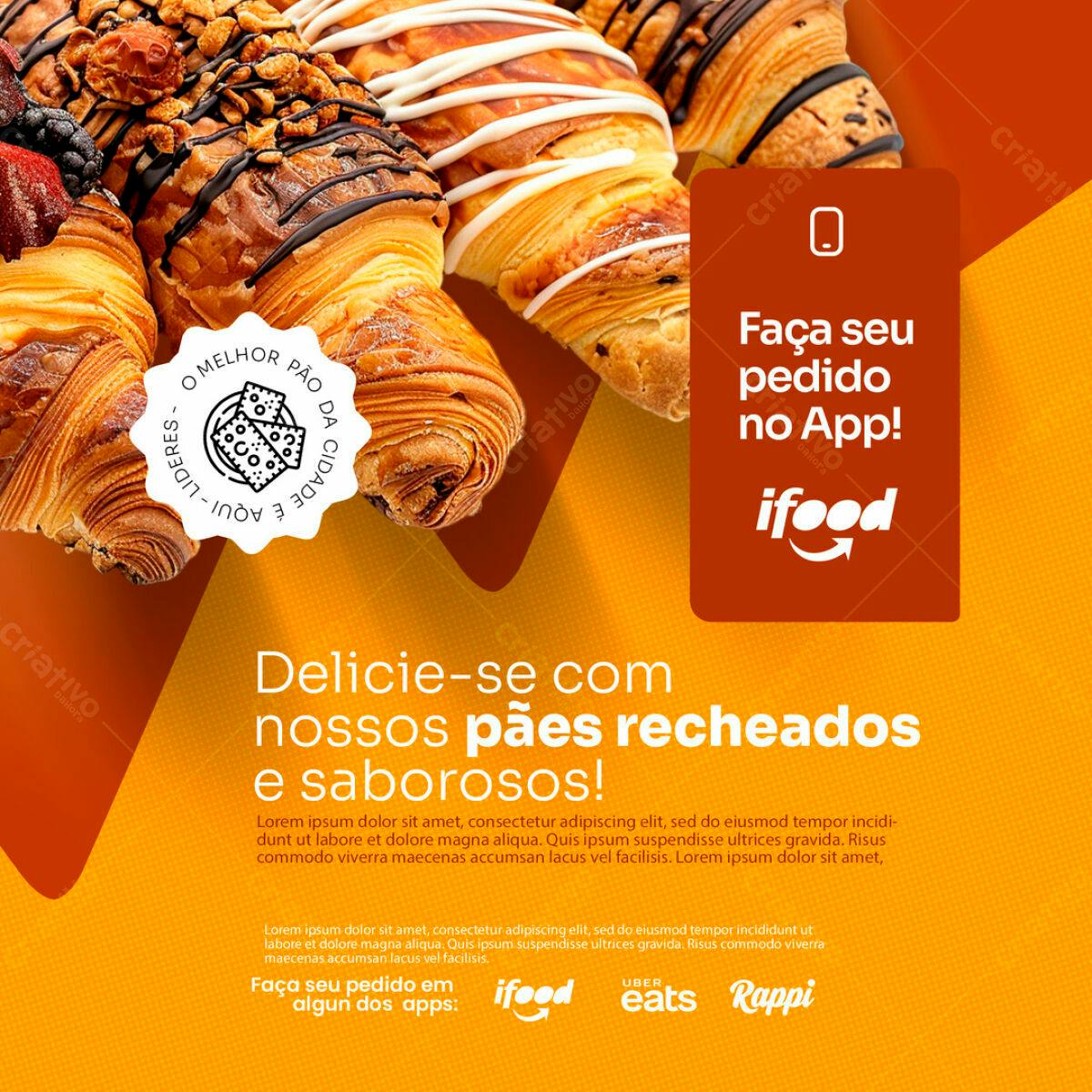 Flyer para Padaria com Pães Recheados PSD Editável