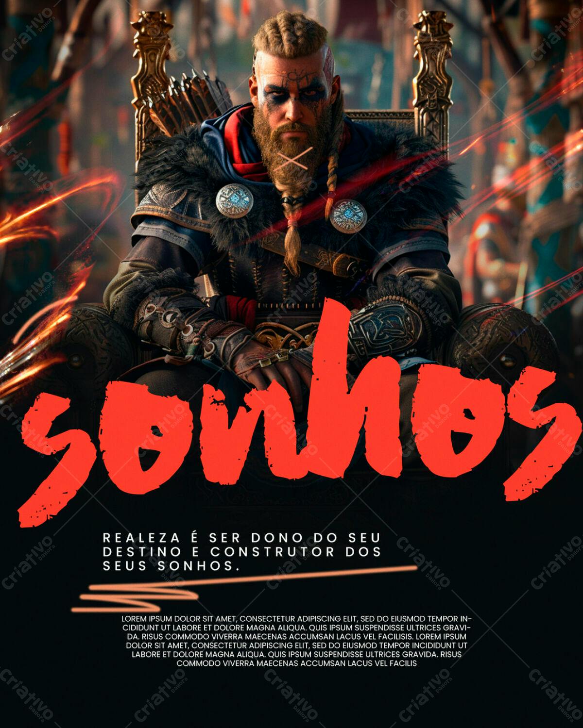 Poster Motivacional Guerreiro Viking PSD Editável