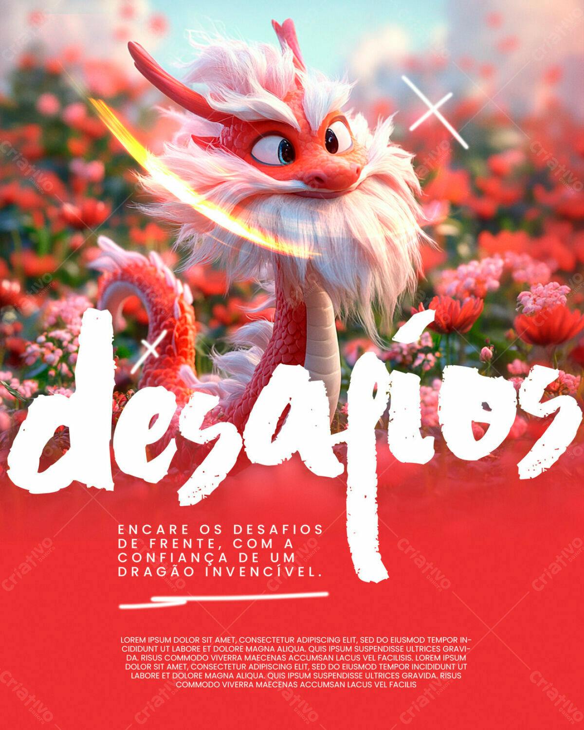 Poster Motivacional com Dragão PSD Editável
