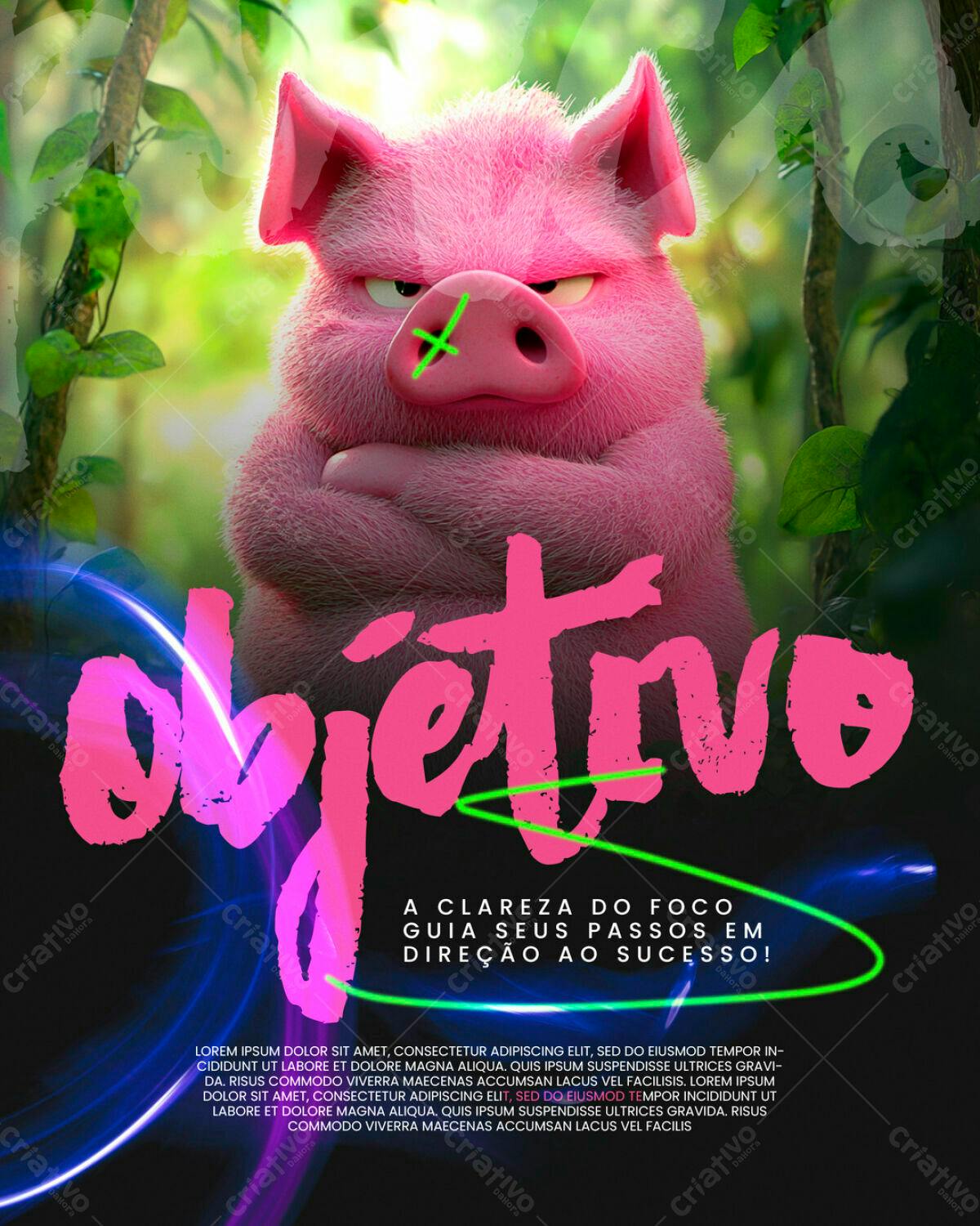 Flyer Objetivo com Porco Rosa PSD Editável