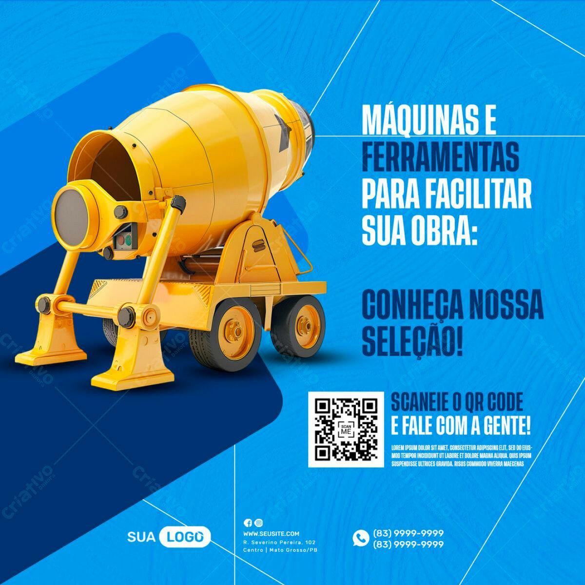 Flyer para Construção com Máquina de Concreto PSD Editável