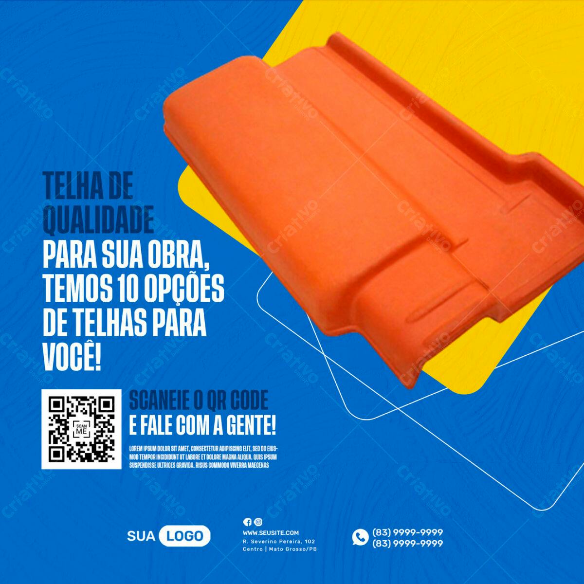 Flyer para Construção com Telha Laranja PSD Editável