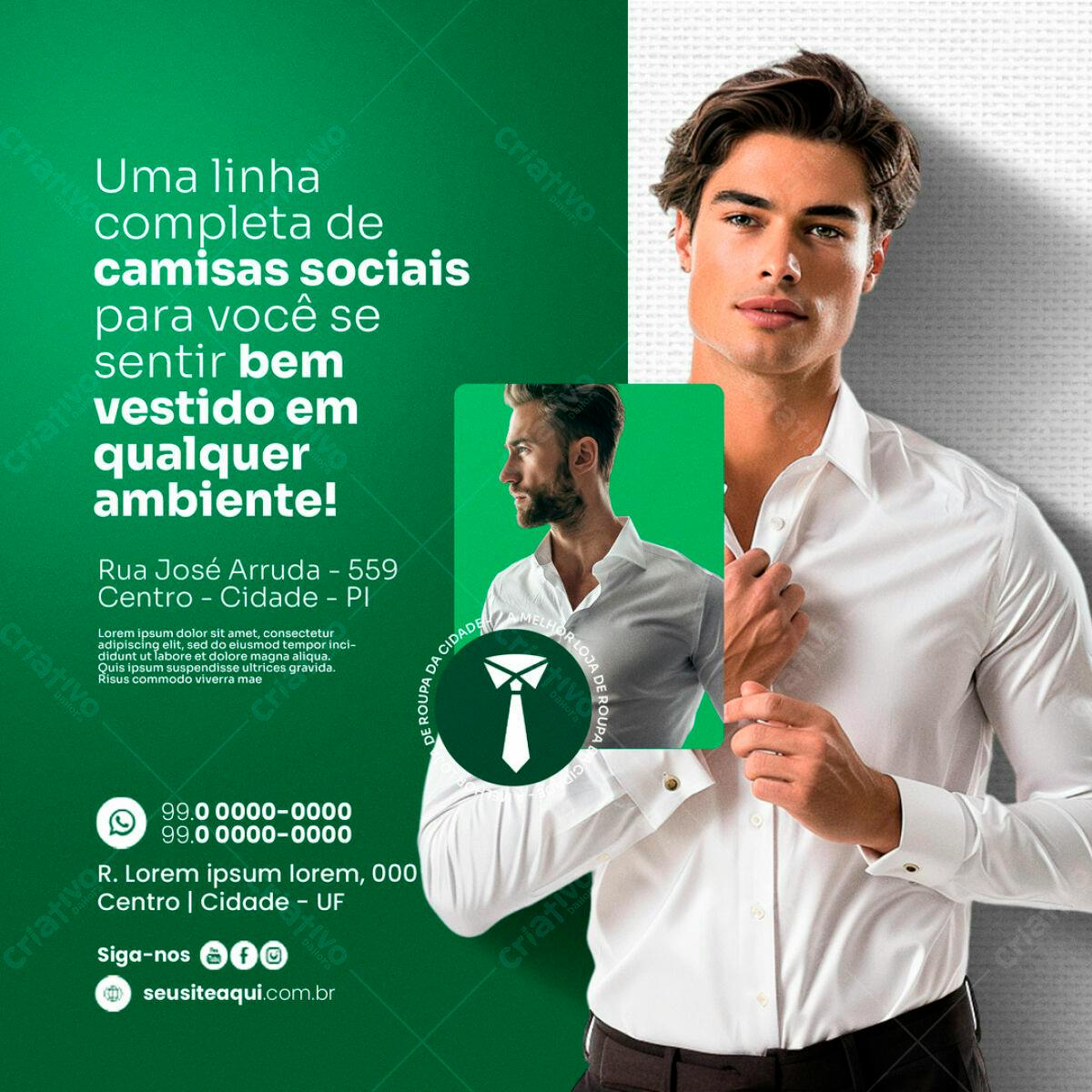 Post para Redes Sociais Camisas Sociais PSD Editável