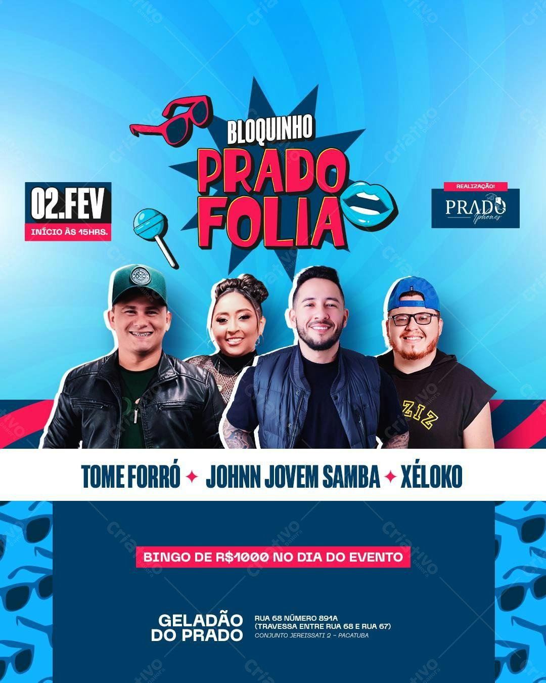 Flyer Bloquinho Prado Folia PSD Editável