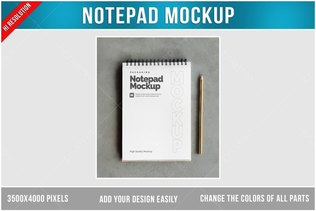 Mockup Realista de Bloco de Notas com Lápis Dourado