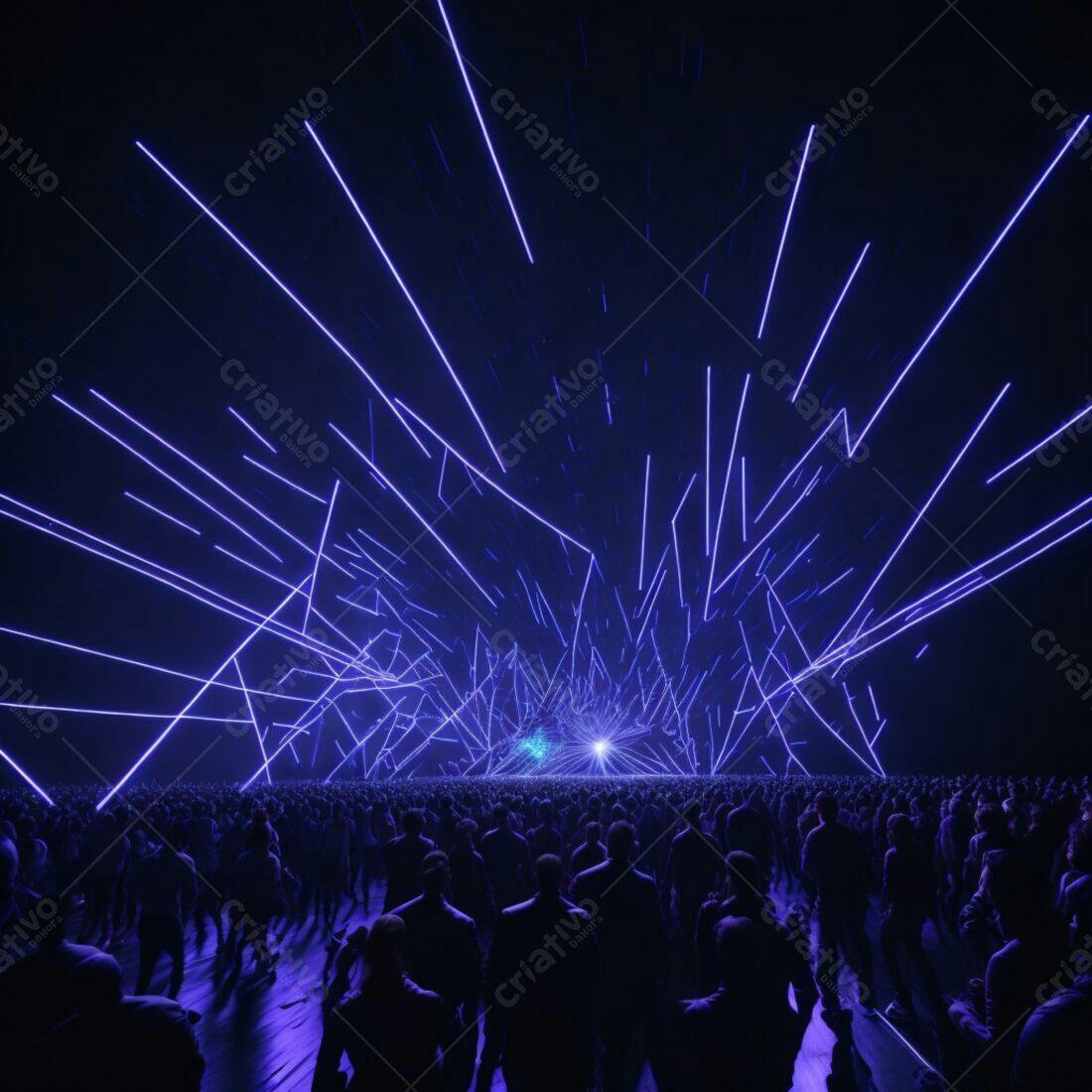 Multidão em show de laser azul