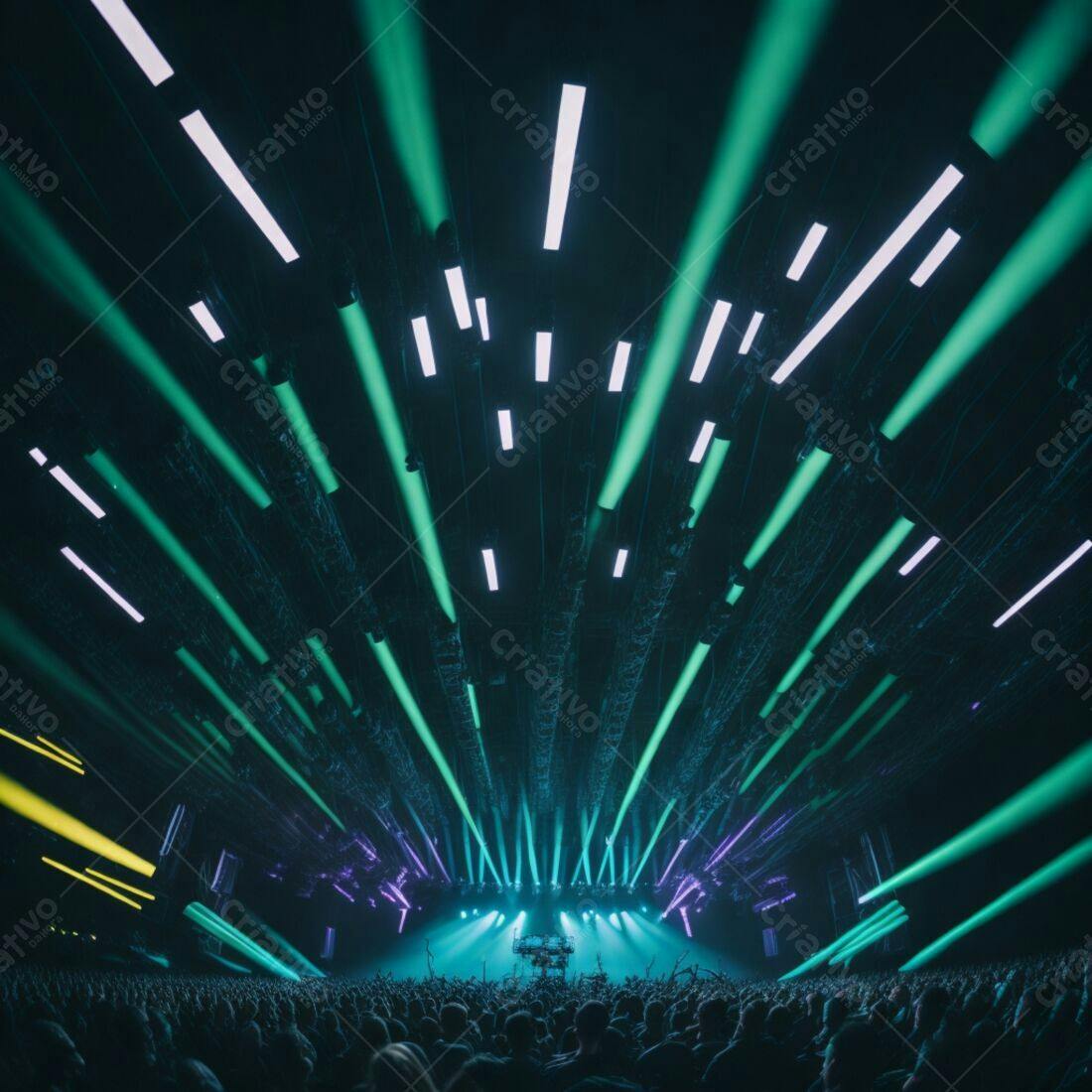 Show de luzes verde e branco em palco