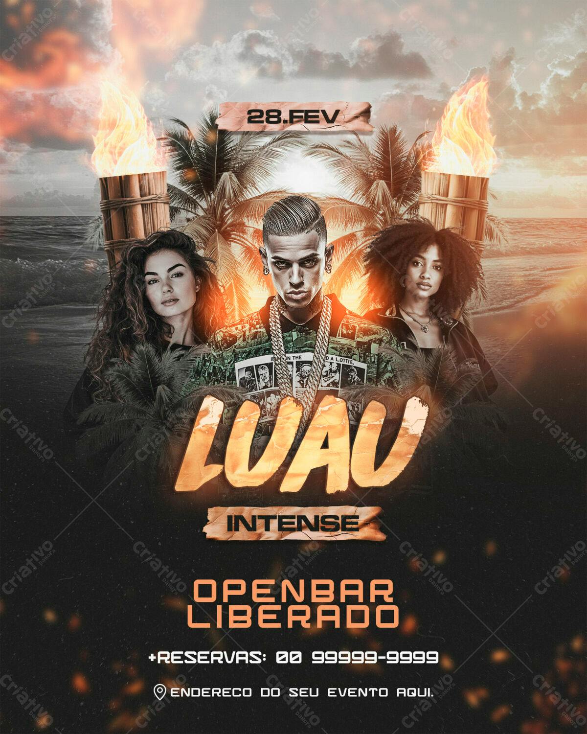 Flyer para Festa Luau Intense PSD Editável