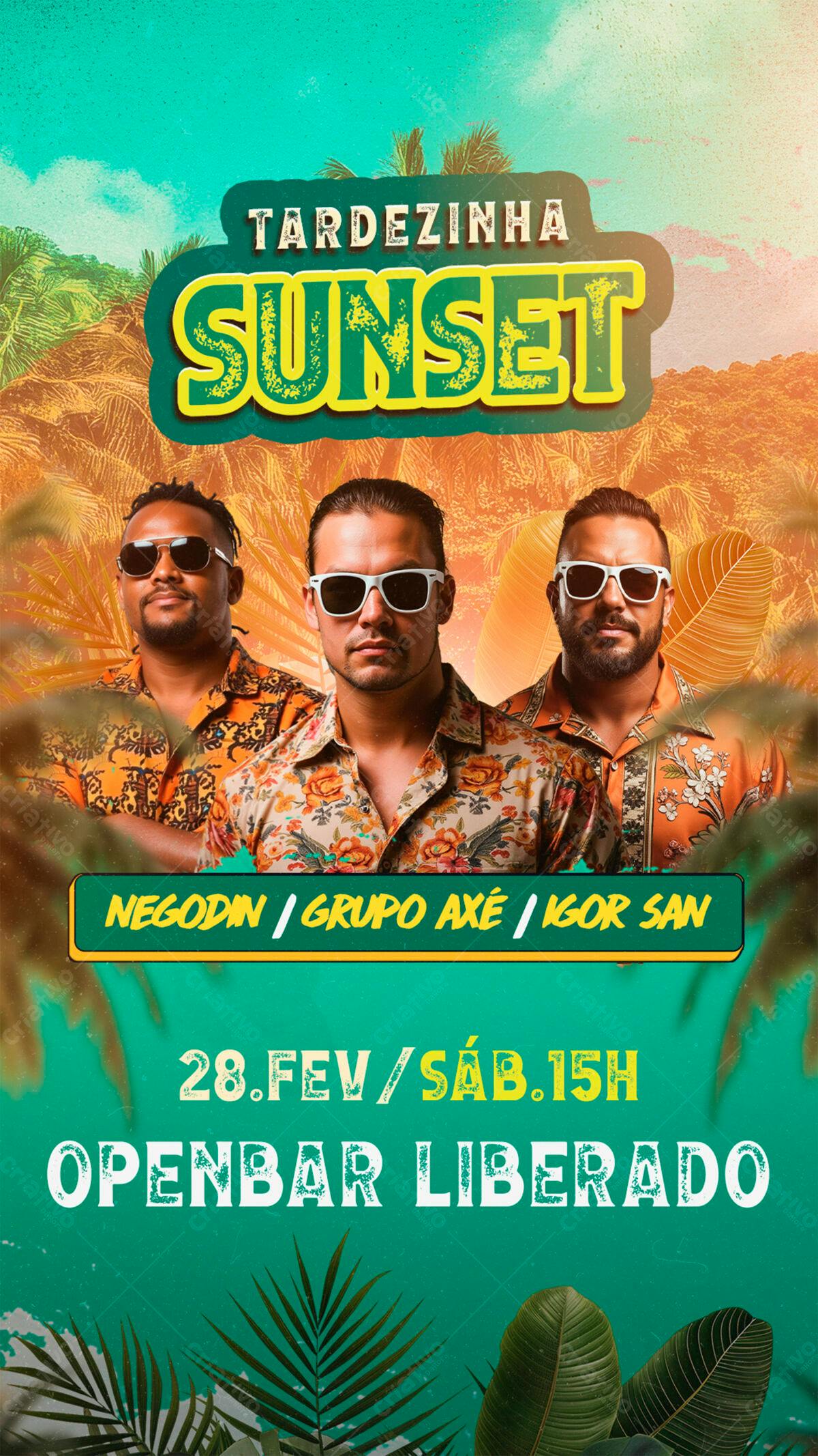 Flyer para Festa Sunset com Open Bar PSD Editável