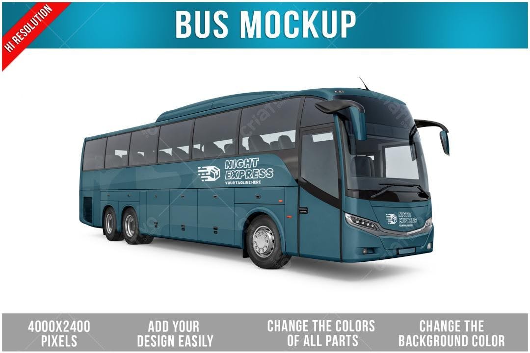 Mockup Realista de Ônibus para Design de Transporte