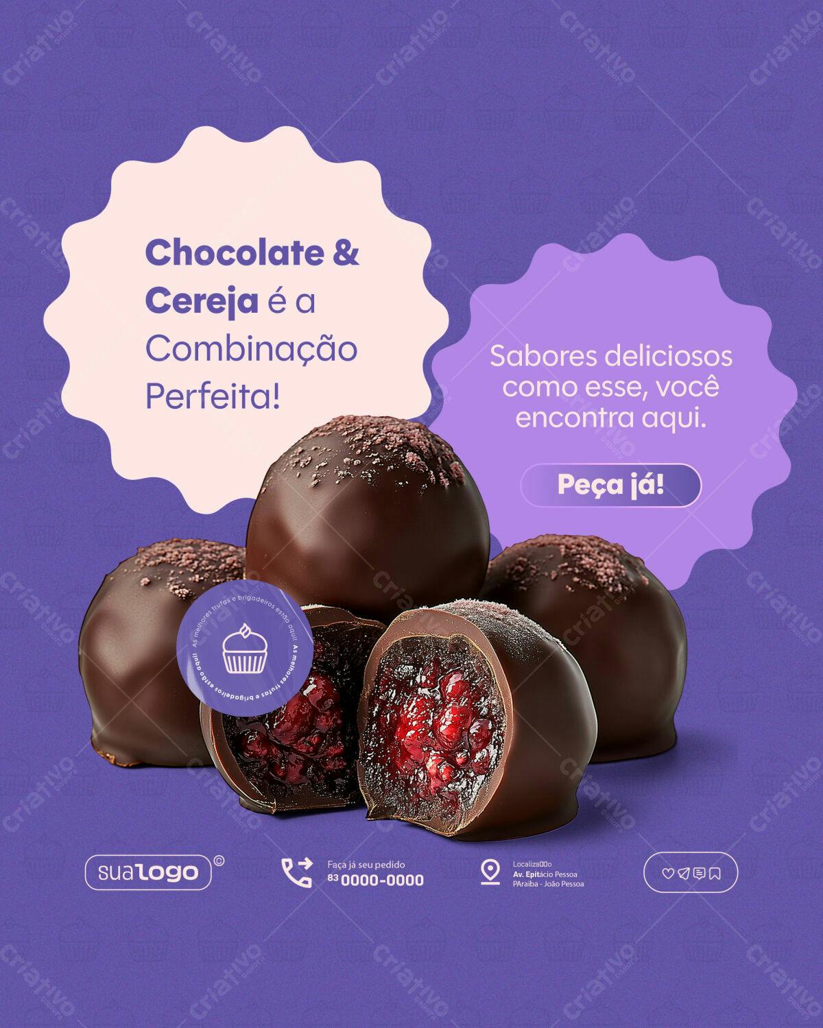 Flyer para Doces de Chocolate e Cereja PSD Editável