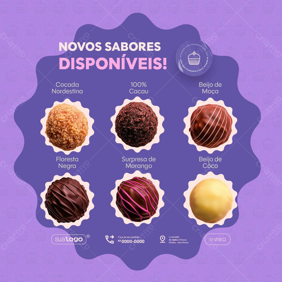 Flyer para Lançamento de Novos Sabores de Brigadeiros PSD Editável