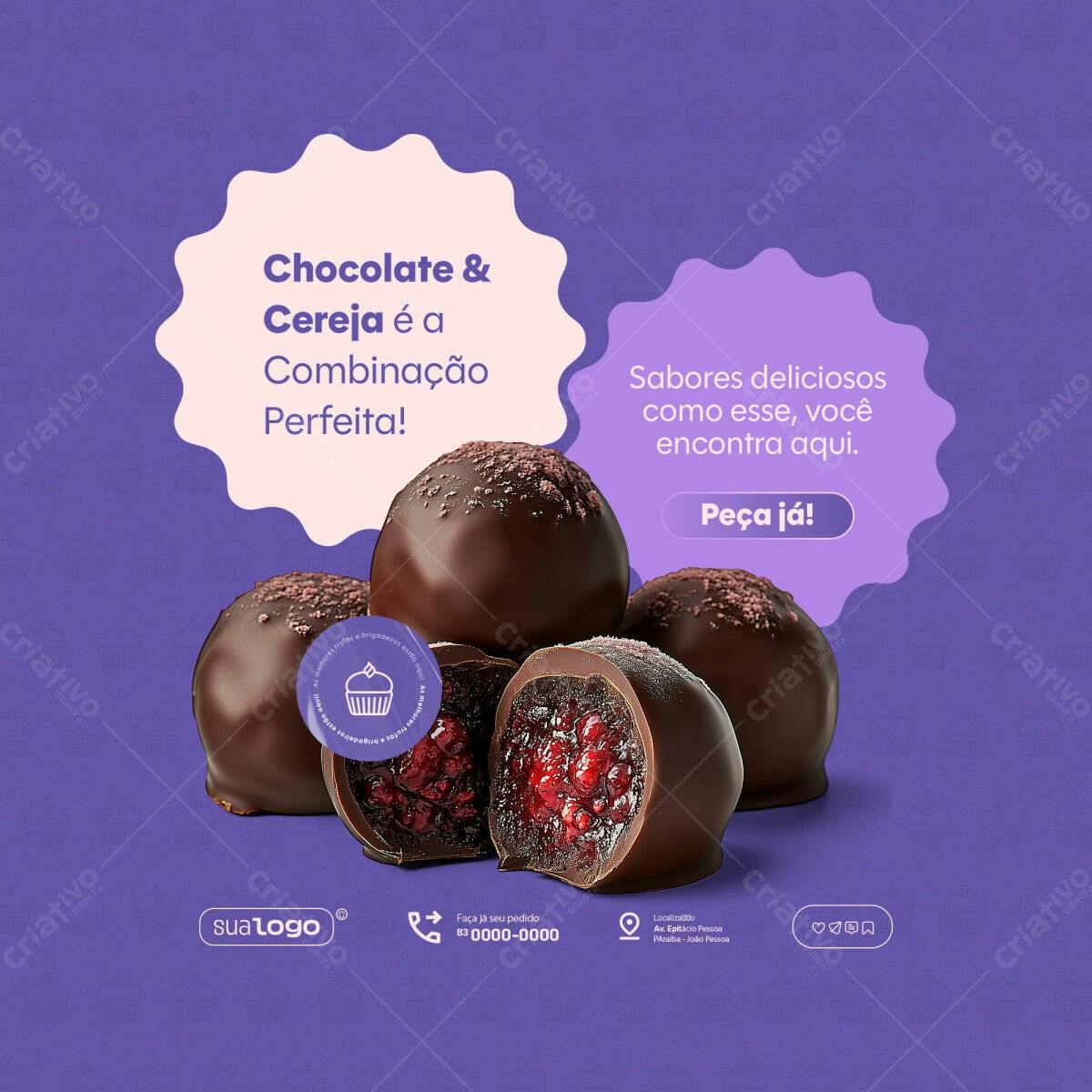 Postagem Instagram Brigadeiros Chocolate Cereja PSD Editável