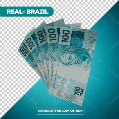 Composição 3D de Notas de R$100 PSD Editável