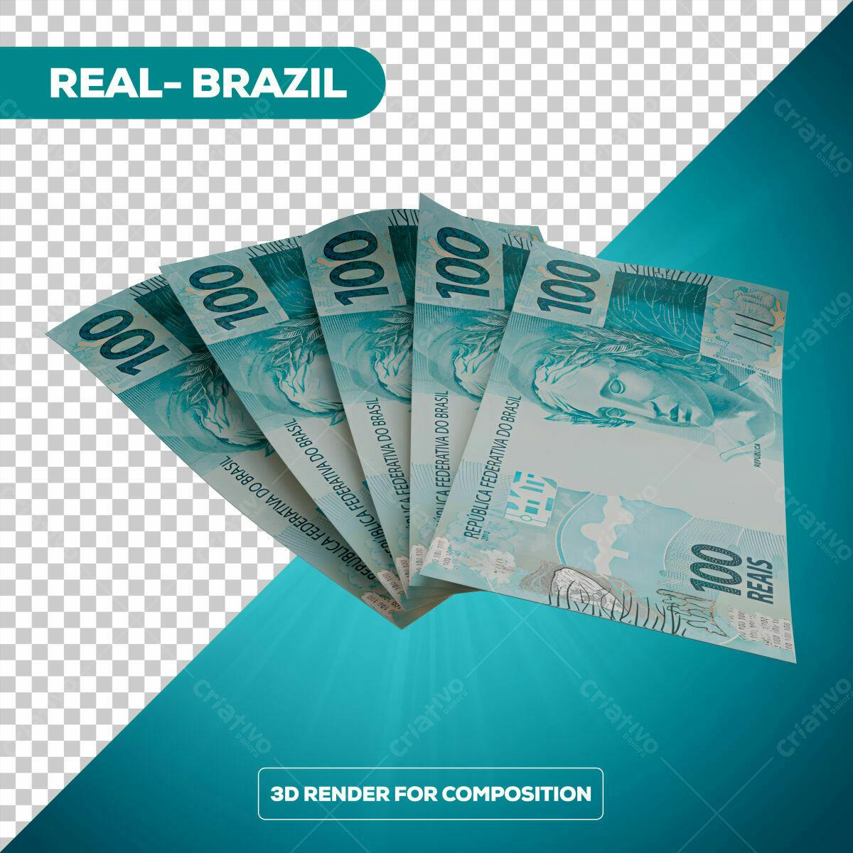 PSD de Notas de 100 Reais para Composição 3D Editável