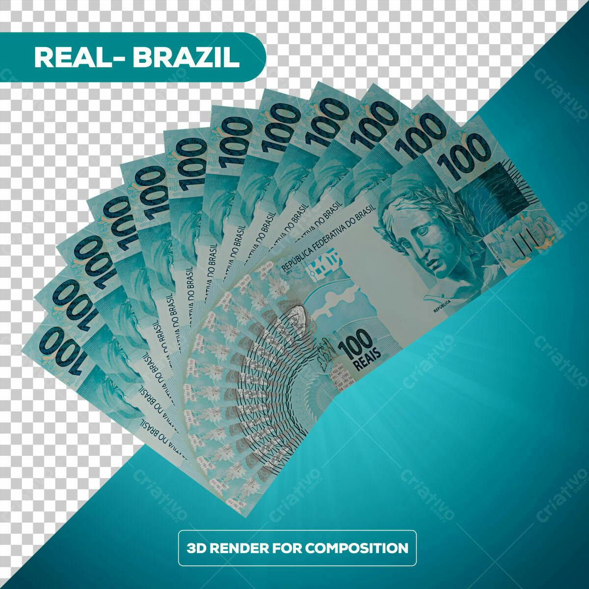 PSD de Notas de 100 Reais para Composição 3D Editável