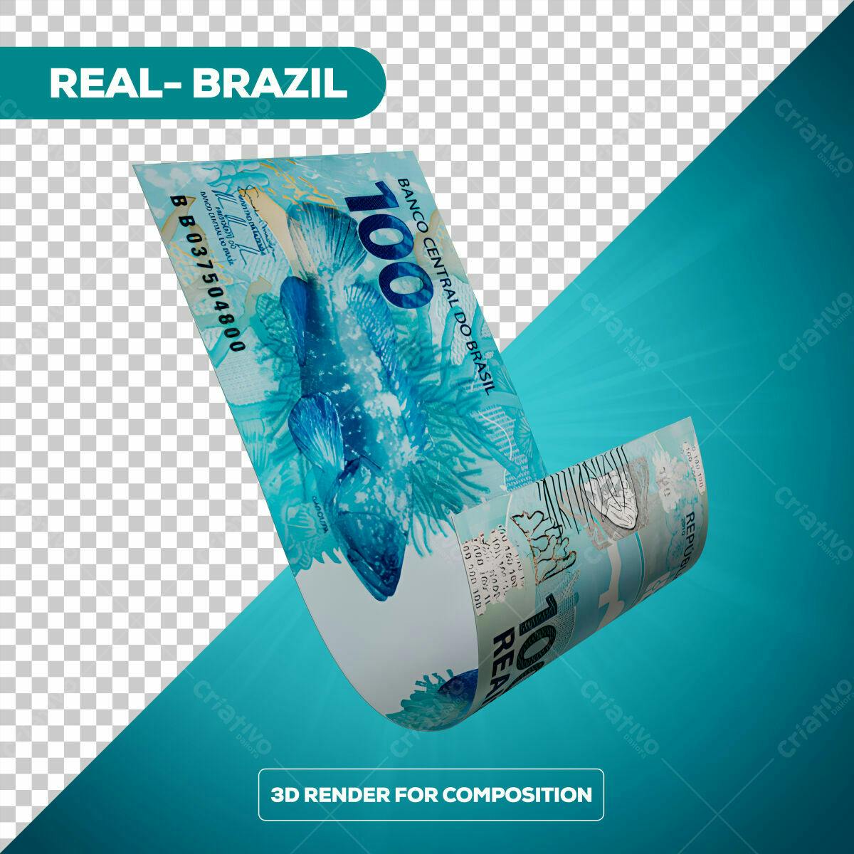PSD Nota de 100 Reais para Composição 3D Editável