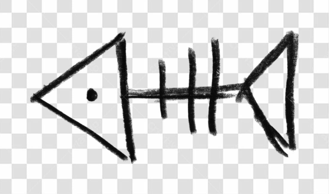 Logo minimalista esqueleto de peixe PNG com fundo transparente