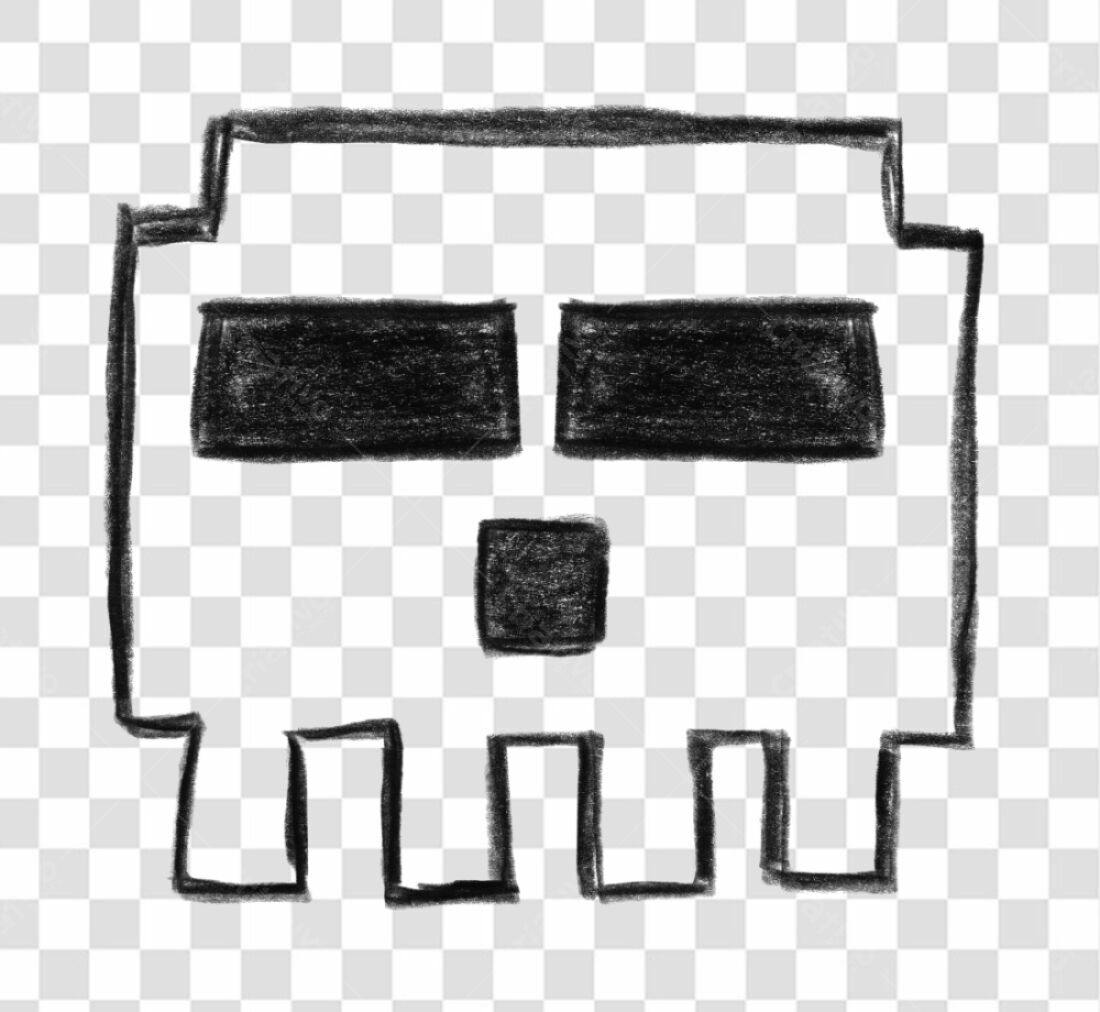 Icone caveira pixel art PNG com fundo transparente