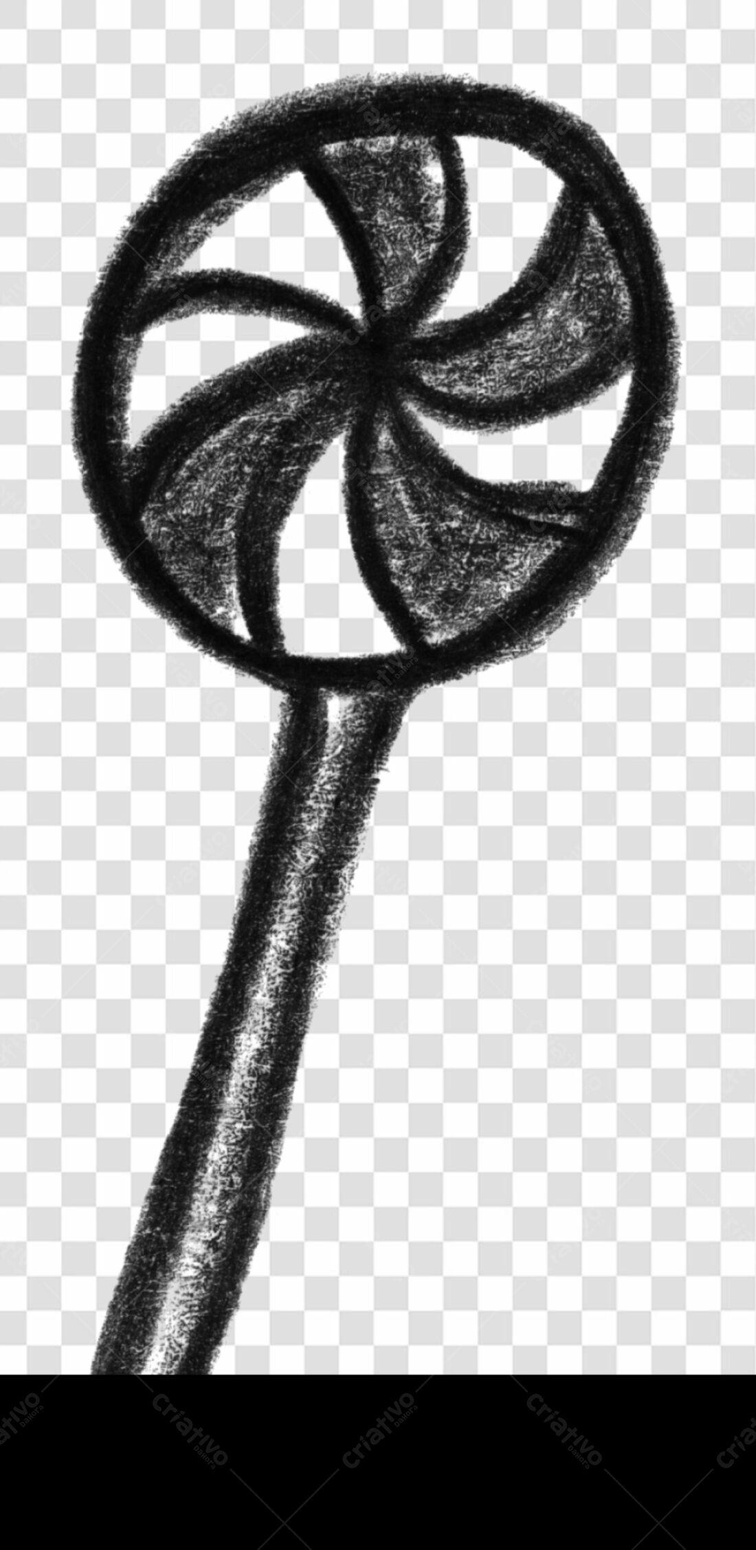 Ilustração Pirulito Preto e Branco PNG com fundo transparente