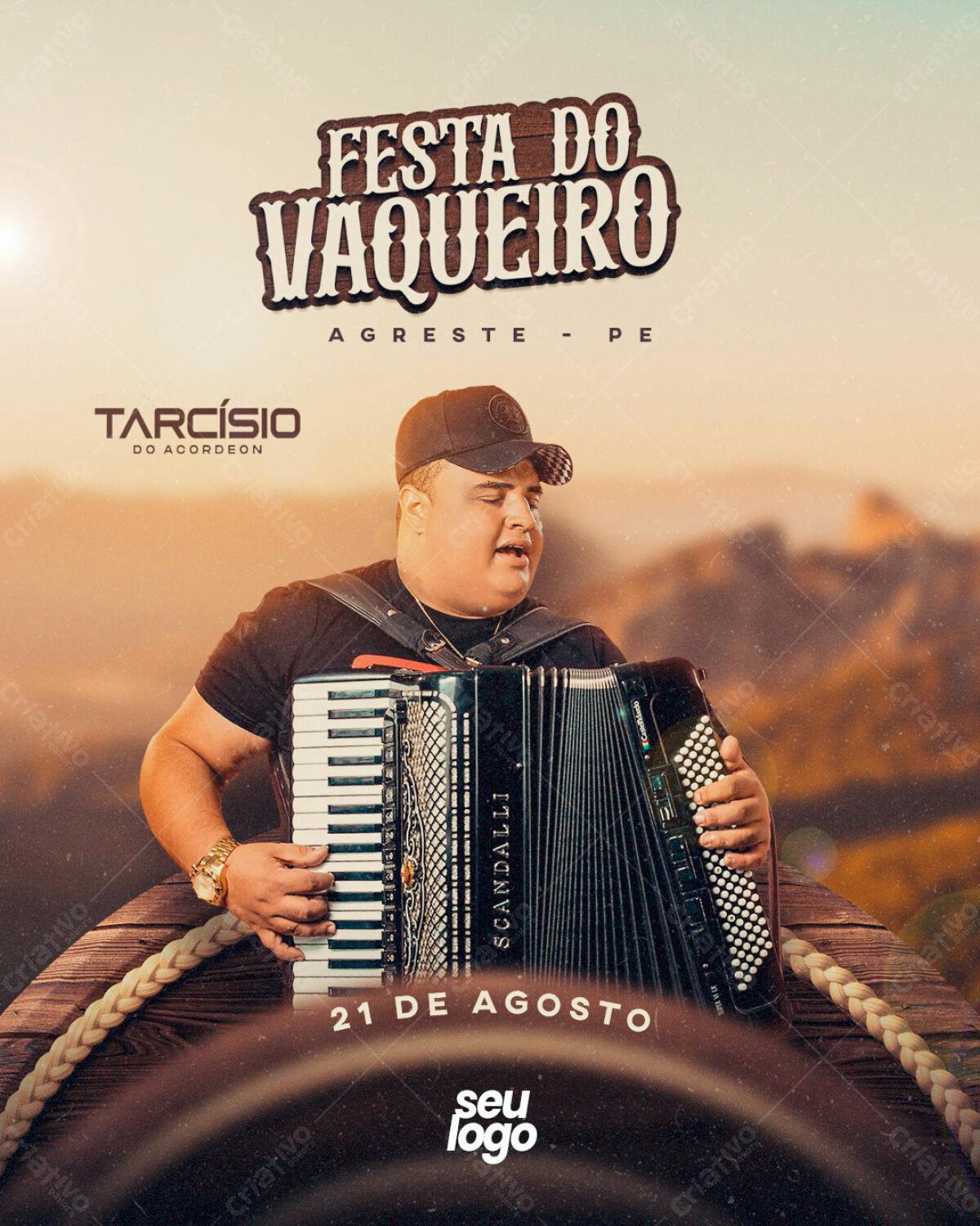 Flyer Festa do Vaqueiro com Tarcísio do Acordeon PSD Editável