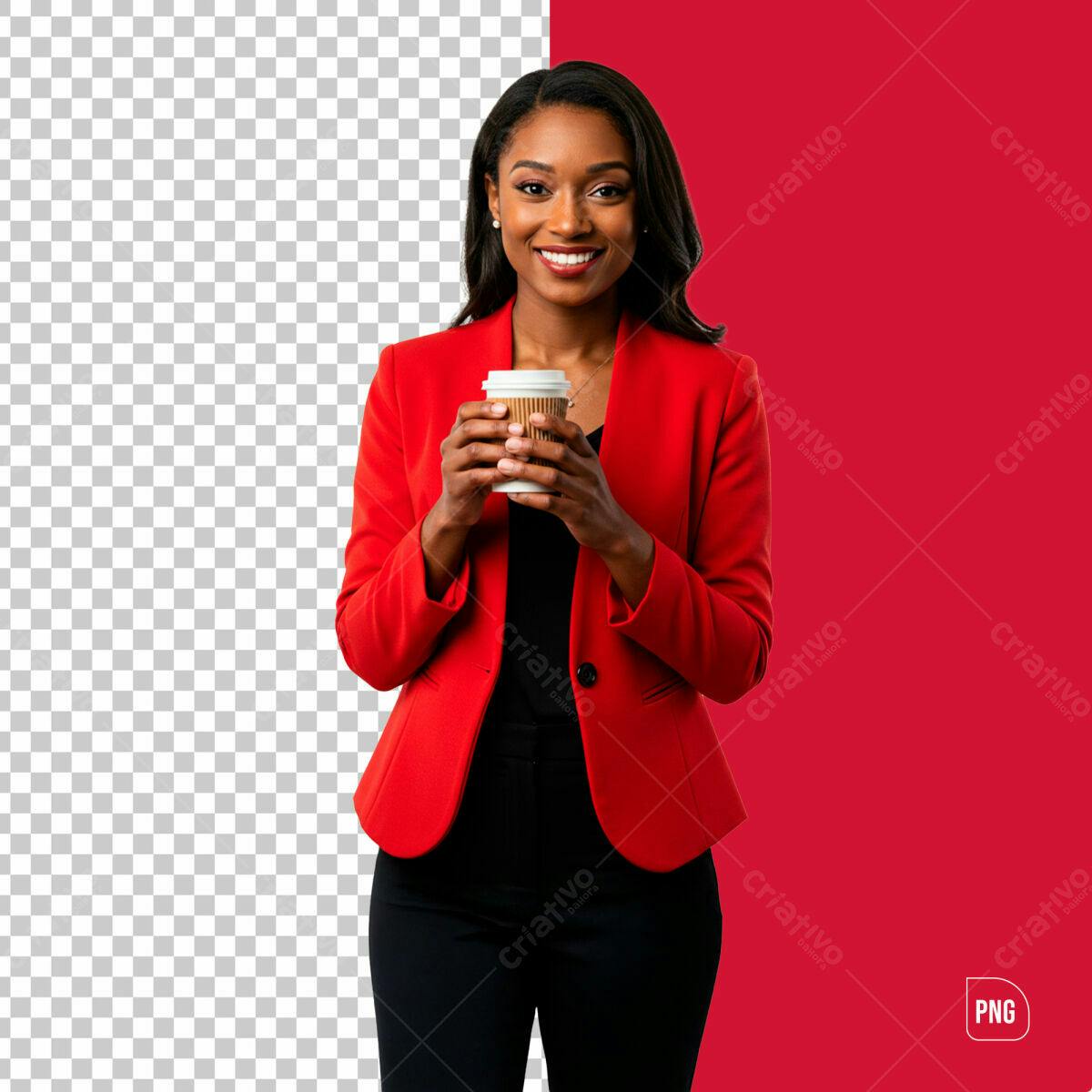 Imagem de Mulher Negra com Café PSD Editável
