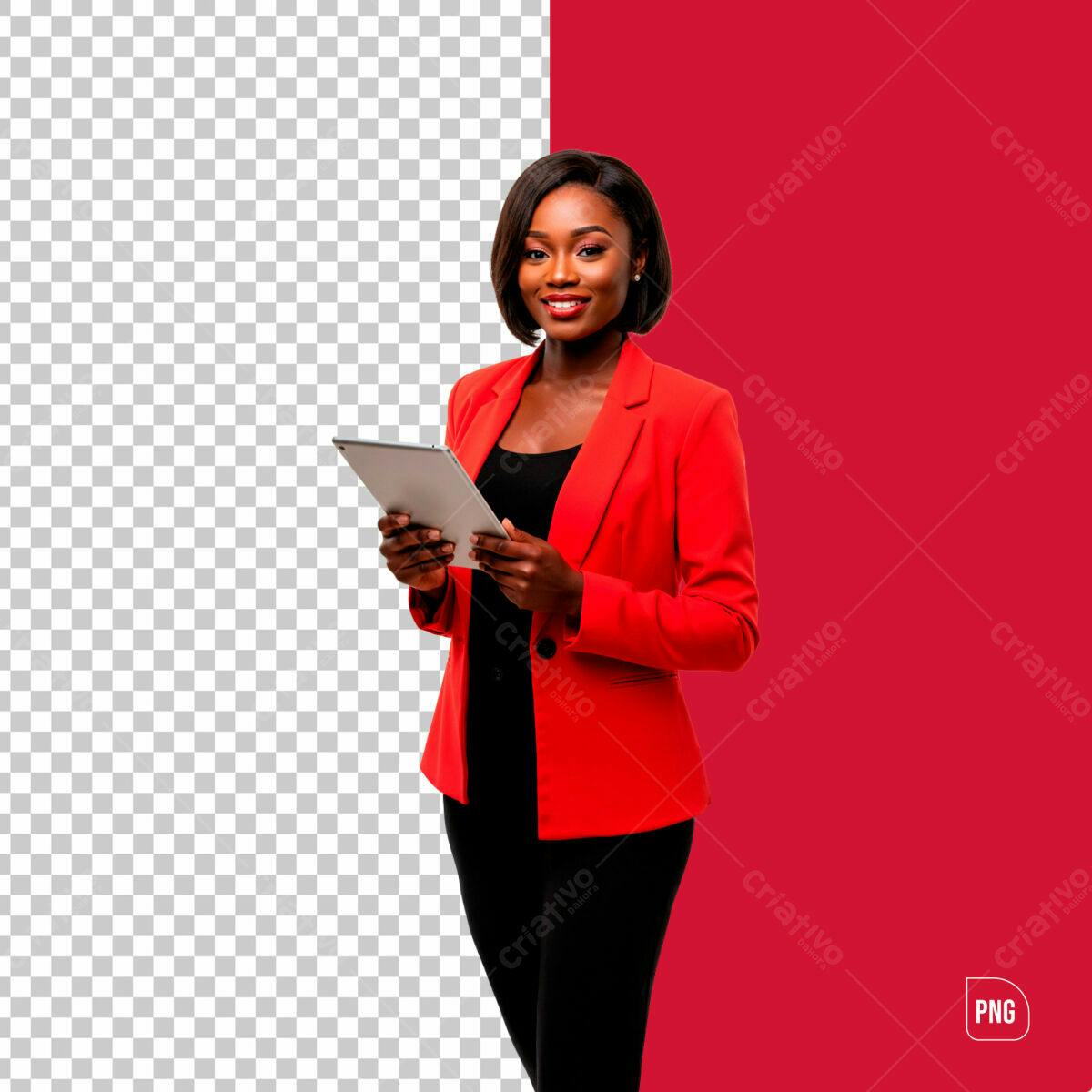 Imagem Empresarial Mulher Negra em Blazer Vermelho PSD Editável