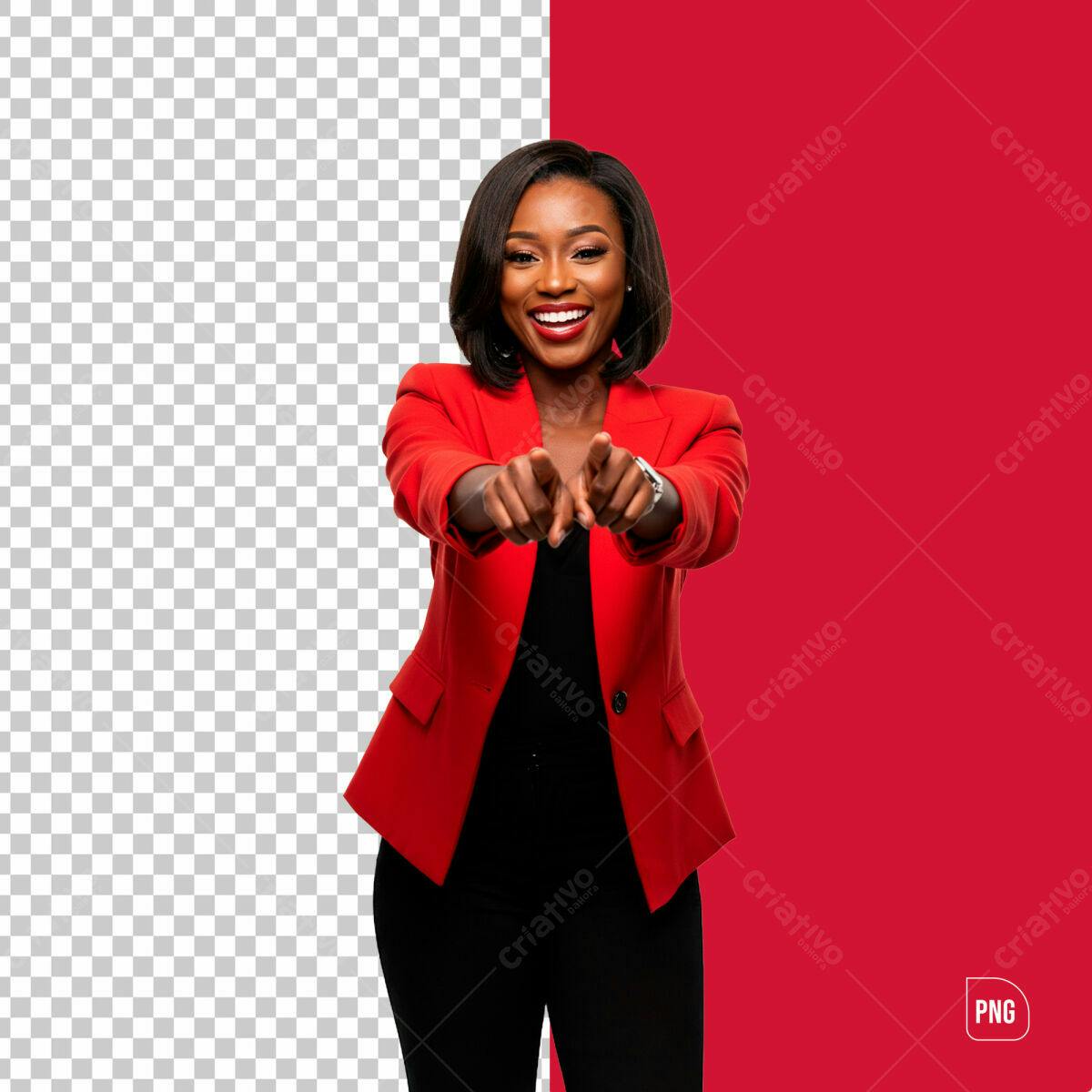 Imagem de Mulher Negra em Blazer Vermelho PSD Editável