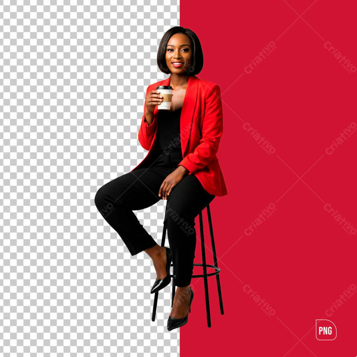 Modelo PSD para Foto de Mulher Negra em Blazer Vermelho