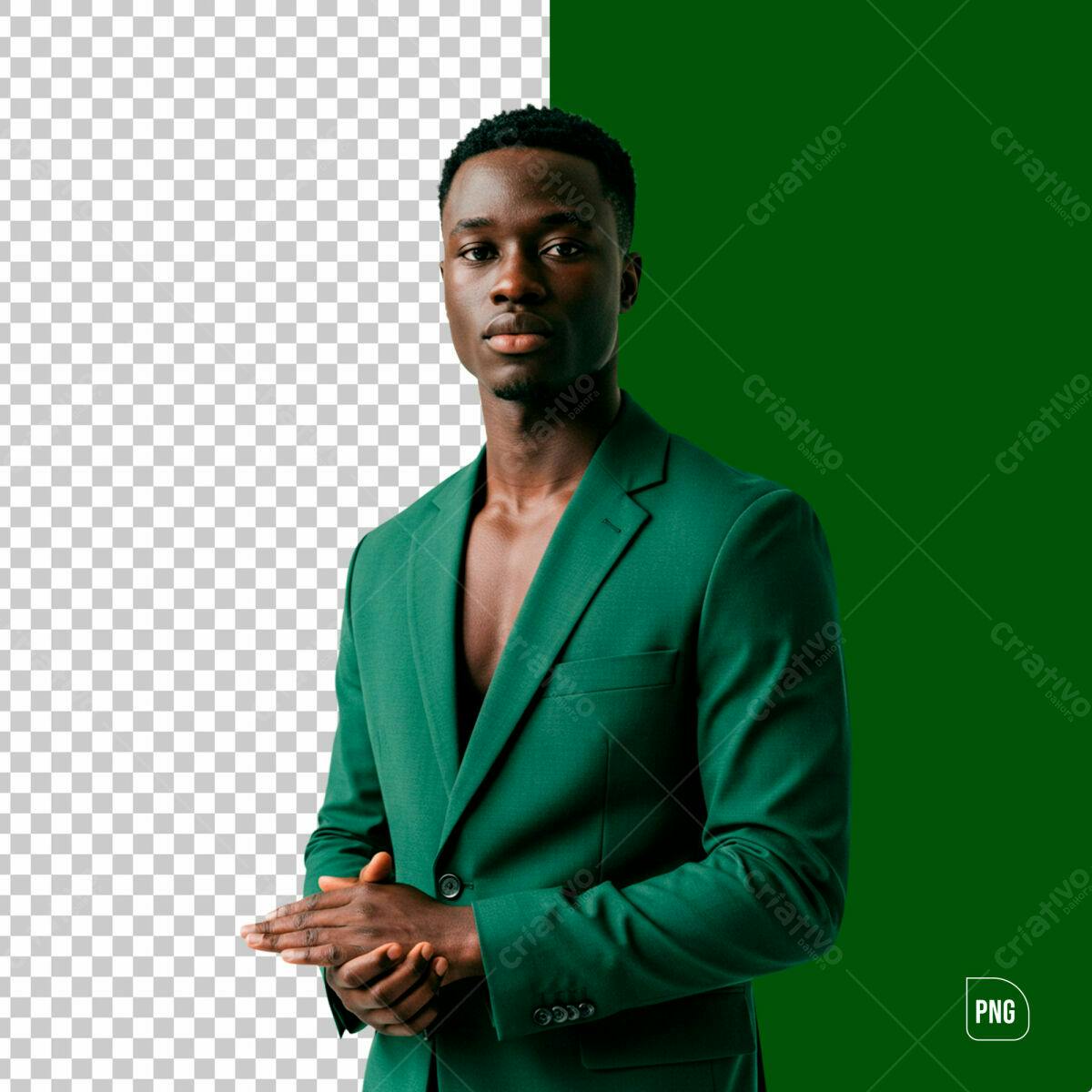 PSD Modelo Masculino para Fotos de Moda Verde Escuro Editável